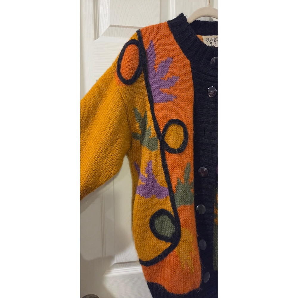 Vintage Cervelle Art Cardigan Sweater M Wool Mohair Abstract Colorblock Grandpa - Picture 5 of 7